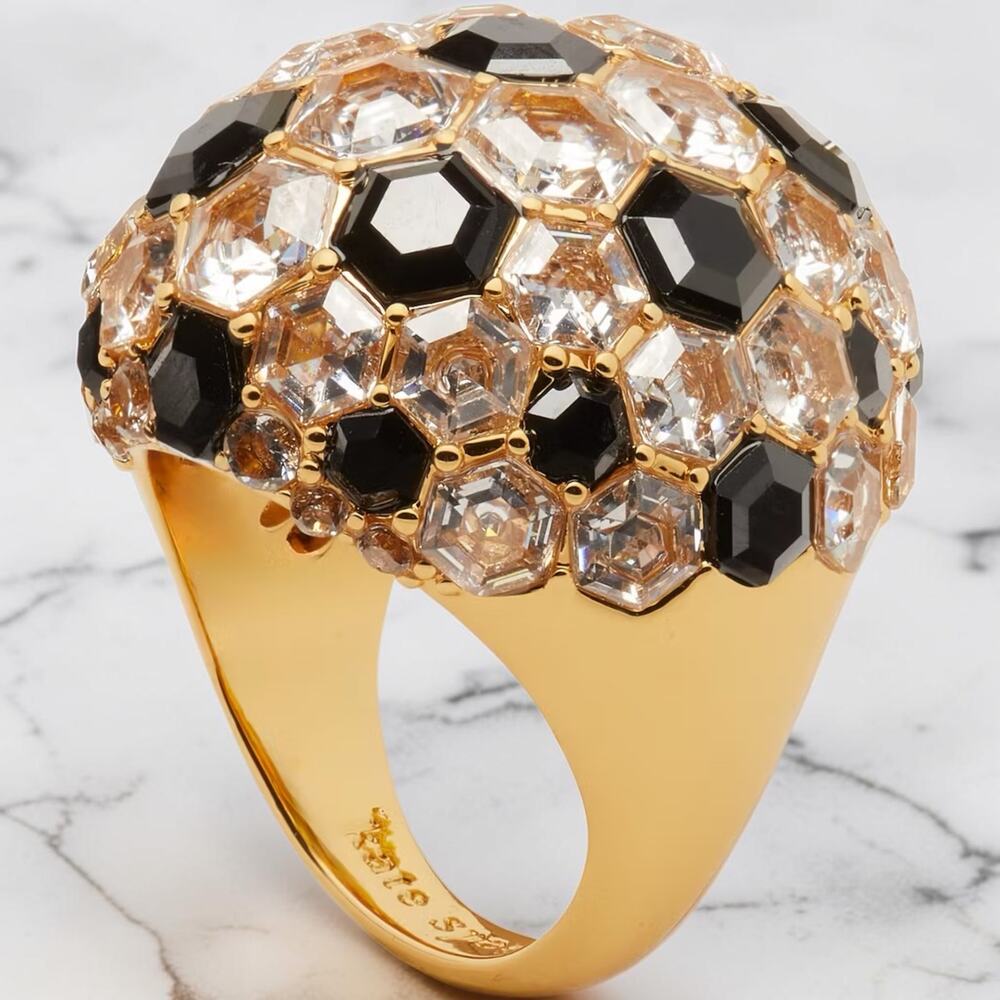 NWT Kate Spade On The Ball Cocktail Ring Size 7 Black Multi KH566 New